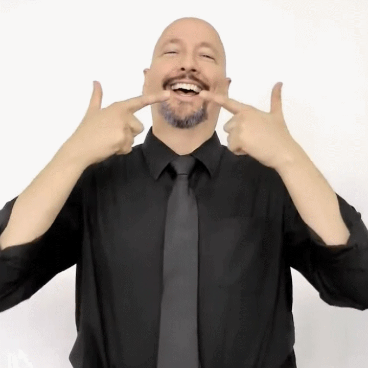 the ASL sign for LAUGH (initialized version)
