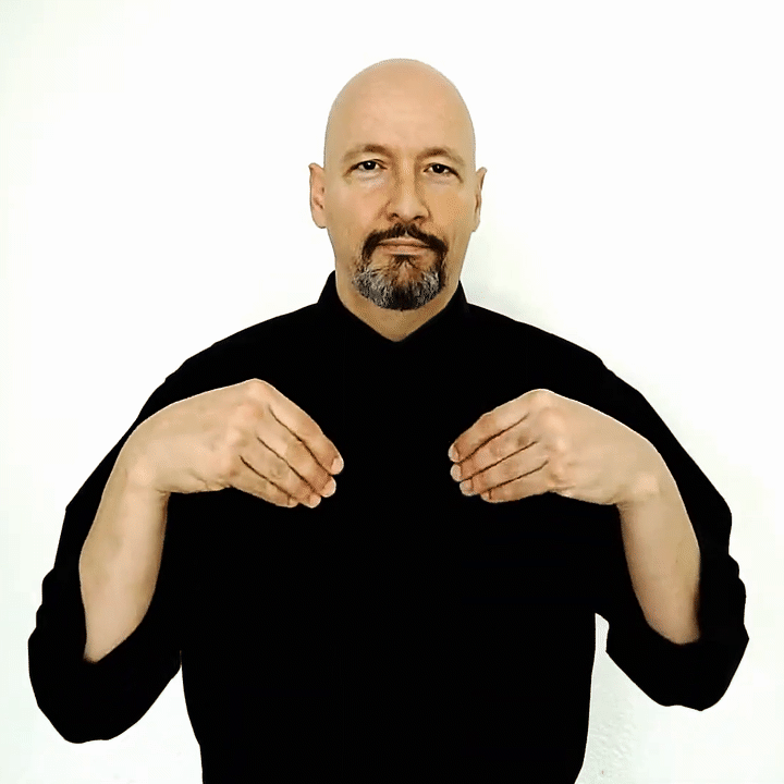 the ASL sign for SALESPERSON (SELL + PERSON)